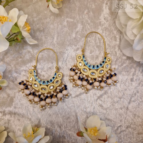 Meenakari Loop Earrings Tikka Set - Peach