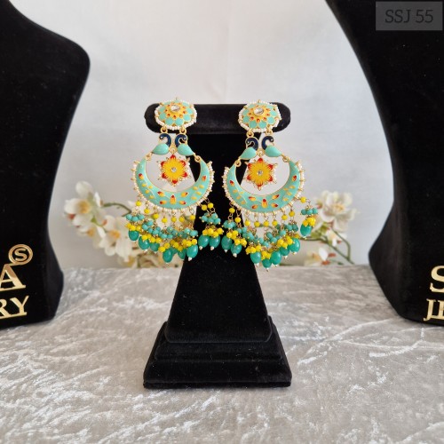 Long Meenakari Teal Earrings