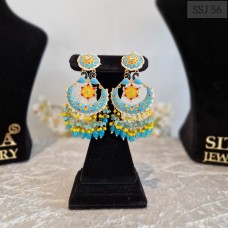 Long Meenakari Sky Blue Earrings