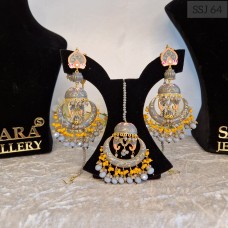 Earings Tikka Set - Grey/Orange