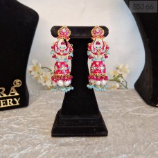 Meenakari  Hot pink Chumki Earrings