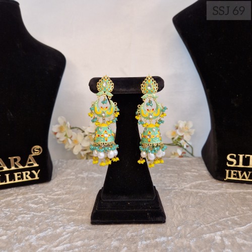 Meenakari  Mint Chumki Earrings