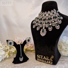 American Diamond Heavy Bridal Set - Emerald Green