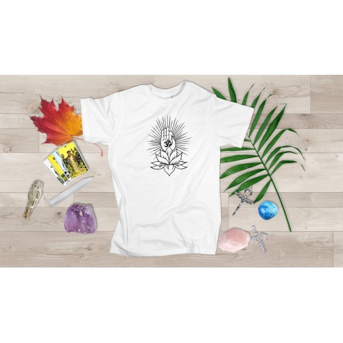 Lotus Mudra T-shirt (Spiritual Awakening Reiki India Hindu Meditation Yoga) Ladies Men Personalised Gift Spiritual Gift