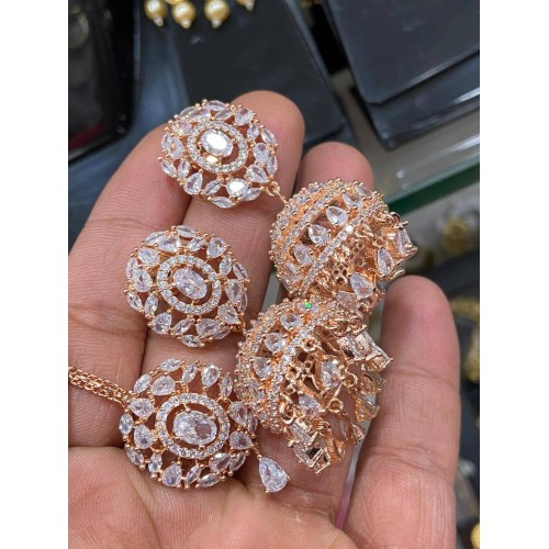 American DIAMOND earrings set, ad set,indian jewelry, tikka earrings combo,American diamond jewelry, Sabyasachi wedding jewelry,ad jhumka