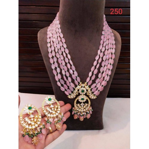 Natural Floriad beads long necklace, kundan pendant necklace set, stone jewelry, natural beads jewelry, beads necklace, Sabyasachi jewelry