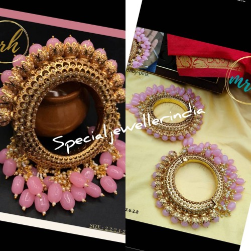 Gold plated bangles,wedding jewelry, indian jewelry, rajwari heavy bangles, hanging bangles, colorful bangles, 1 pair of bangles