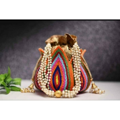 Beautiful Heavy Zari And Stone Work Lotus Style Potli Bag For Women, Bridal Handbag ,party handbag, gift for her, embroidery potlis