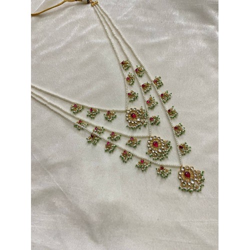Pachi kundan ranihaar, 3 layer ranihaar, kundan ranihaar, wedding jewelry, long bridal kundan necklace