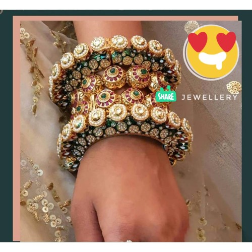 Gold Plated Kundan Meenakari And Pearls Pacheli Bangles For Women,Bridal Bangles set, Handcrafted Bangles,Jadau meenakari bangles,mix kada