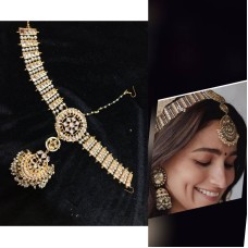 Kundan hair accessories, Alia bridal headband mathapatti inspired by Alia Bhatt’s wedding look,kundan tika,indian jewelry,sheshphool tika