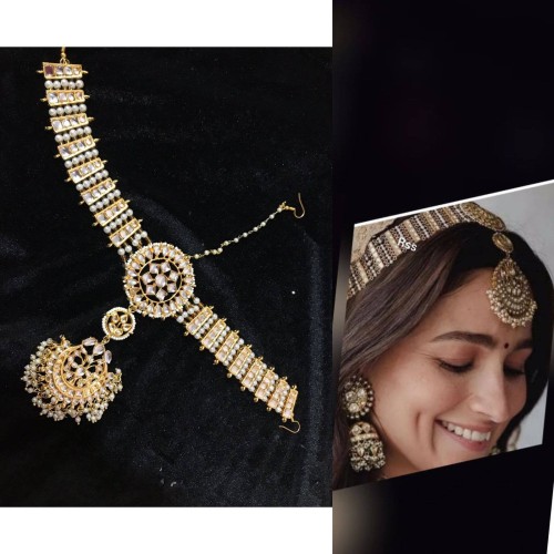 Kundan hair accessories, Alia bridal headband mathapatti inspired by Alia Bhatt’s wedding look,kundan tika,indian jewelry,sheshphool tika