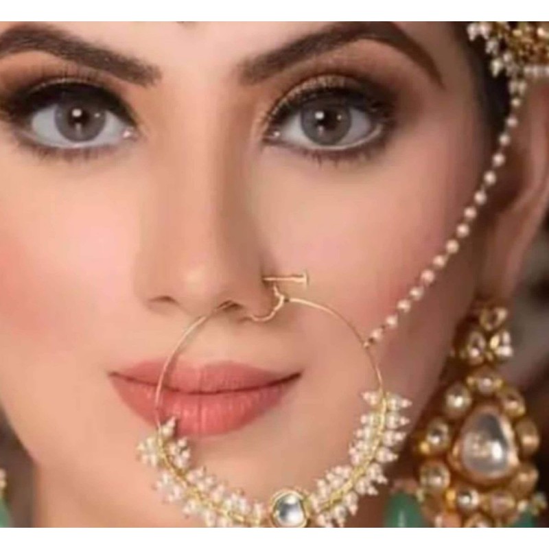 Buy Gemron Jewel Exquisite Traditional Ethnic Bridal Nose Ring/Nath Adorned  with Elegant Pearl Chain for Women and Girls(A_RC-ADNR5-RED(3L)) at  Amazon.in