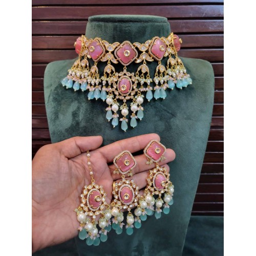 Meena Kundan choker in carving stone, Rajsathani jewelry,Rajwada Haar, Indian jewelry, sabyasachi wedding necklace,engagement & wedding set