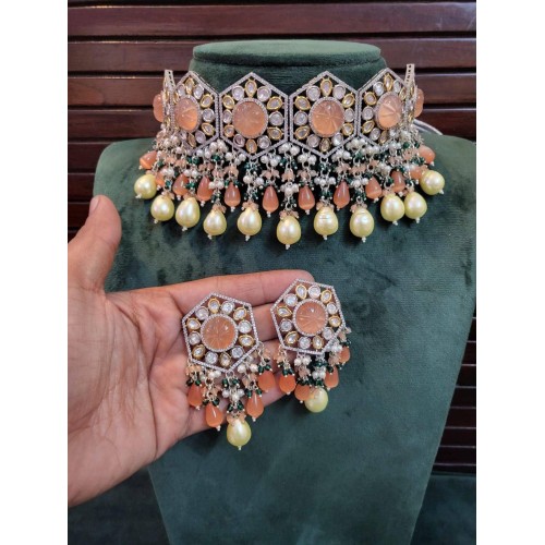 Meena Kundan choker in carving stone, Rajsathani jewelry,Rajwada Haar, Indian jewelry, sabyasachi wedding necklace,engagement & wedding set