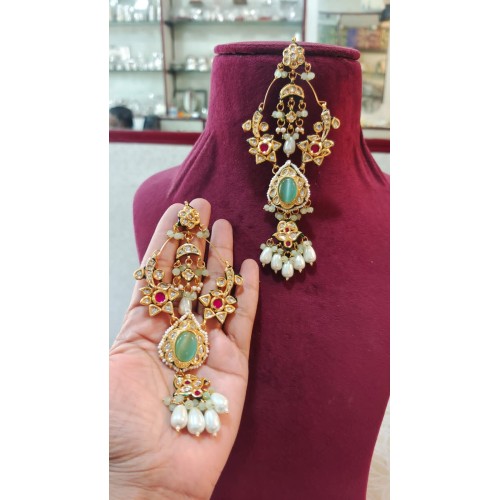 Kundan chandbali earrings set,indian jewelry, meena kundan long earrings,kundan jewelry, Sabyasachi wedding jewelry , kundan jewelry