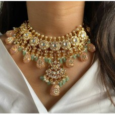 Pink and mint aqua gold plated set/Fine ahemdabadi kundan wedding set/Royal sabyasachi wedding necklace set/ bridal kumdan set