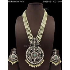 Moissanite polki antique polish long Necklace,Rajsathani jewelry,Rajwada Haar,Indian jewelry,long engagement necklace