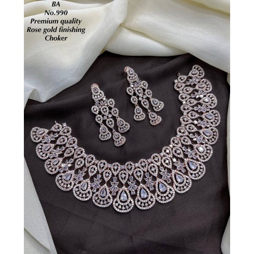 American DIAMOND jewelry,American diamond rose gold necklace,Sabyasachi wedding necklace,engagement necklace,cz ad necklace set