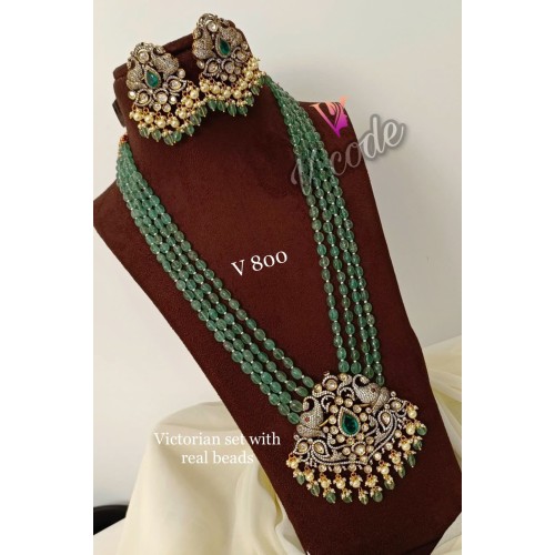 Long beaded antique stone long kundan necklace, long mala , pearl long necklace, long pendant necklace