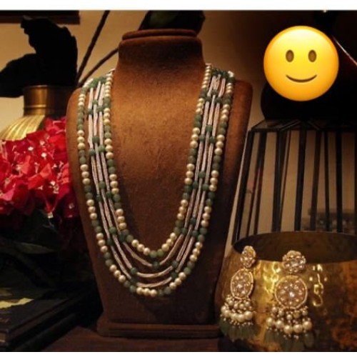 Natural beads long maharani haar pearl necklace, kundan pendant necklace set,stone jewelry,natural beads jewelry,Sabyasachi jewelry