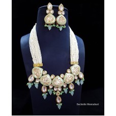 Pearl beaded jali kundan meenakari long necklace set,kundan pendant necklace set,beads necklace,Sabyasachi jewelry,meena kundan jewelry