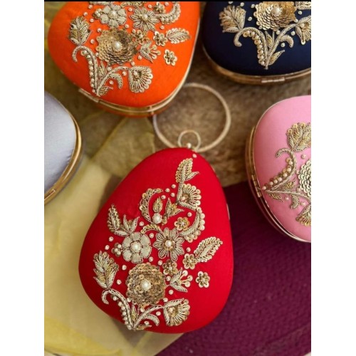 Designer Heavy Egg Frame Clutch Bag potli,Zardozi Embroidery heavy Work,Single Side Work,wedding Clutch, bridal bag