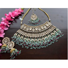 Gold plated Pachi Kundan beaded choker, kundan choker necklace, Indian jewelry, indian wedding jewelry