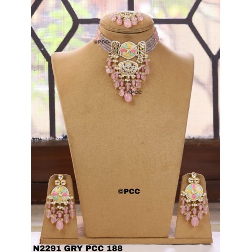 Meena kundan choker, Rajsathani jewelry, Rajwada Haar, Indian jewelry, kundan choker with studs,golden polish choker