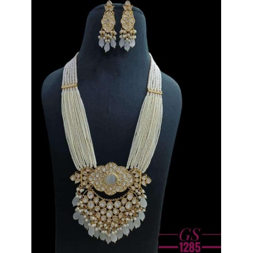 Polki kundan beaded necklace earrings combo,Sabyasachi wedding jewelry,engagement jewelry,high quality polki set,long necklace