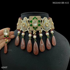 Kundan meenakari choker, Rajsathani jewelry, Rajwada Haar, Indian jewelry, Sabyasachi wedding necklace, antique stone choker set