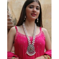 Long beaded polki krishna pendent necklace set, pearl long necklace,Rajwada Haar,indian jewelry,Sabyasachi wedding necklace,wedding set