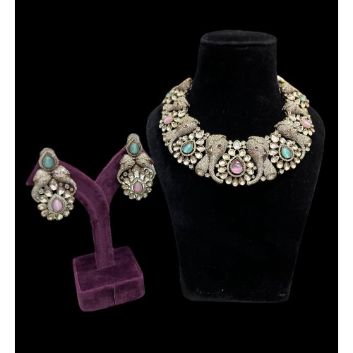 Polki kundan choker jewelry,necklace earrings combo,Sabyasachi wedding jewelry,engagement jewelry,polki choker necklace