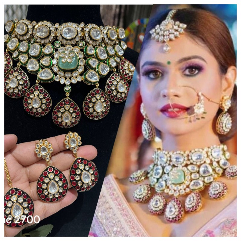 pastel Indian Jewelry/Pakistani Bridal Set/Pink Indian Choker/Indian w –  MerakeJewelry