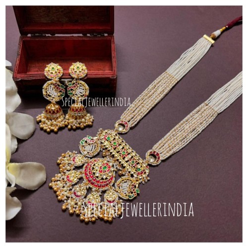Pachi kundan long set/beaded long Mala set/ pachi kundan wedding set/Victorian Necklace/Long kundan necklace/Navratan set/sabyasachi jewelry