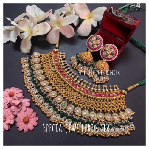 Pachi kundan choker necklace, kundan bridal set,rajwadi set,Traditional kundan set,wedding set for Women, Indian bridal set in golden polish
