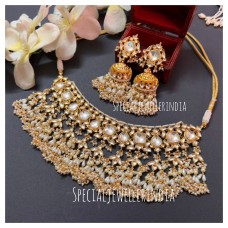 Ahmedabadi Gold Plated kundan Bridal choker Necklace , indian jewelry, choker necklace, pakistani jewelry, Sabyasachi jewelry