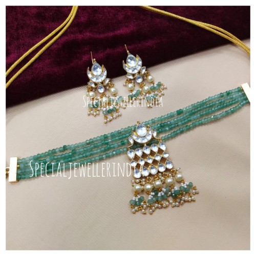 Gold plated pachi kundan choker with natural watermelon beads| Ahmadabadi kundan choker | Sabyasachi jewelry | kundan choker |