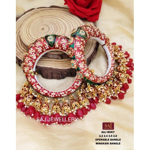 Gold Plated Kundan Meenakari And Pearls Pacheli Bangles For Women,Bridal Bangles set, Handcrafted Bangles,Jadau meenakari bangles,mix kada