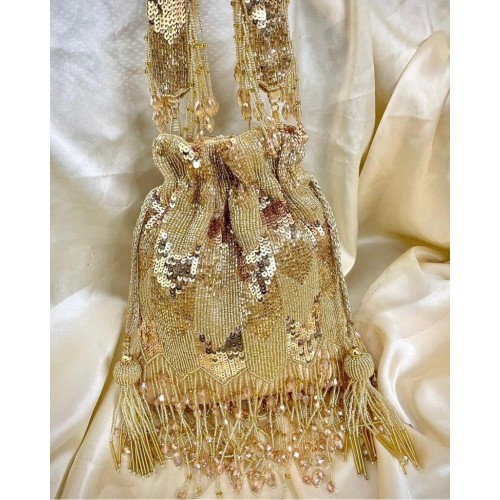 Beautiful Heavy potli with crystal hangings, bridal Style Potli Bag For Women, Bridal Handbag ,party handbag, gift for her,embroidery potlis