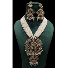 Long beaded antique stone long kundan necklace, long mala , pearl long necklace, long pendant necklace