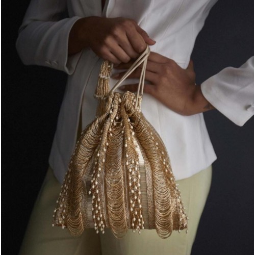 Beautiful Heavy pearl bridal Style Golden Potli Bag For Women, Bridal Handbag ,party handbag, gift for her,embroidery potlis,pearl bags