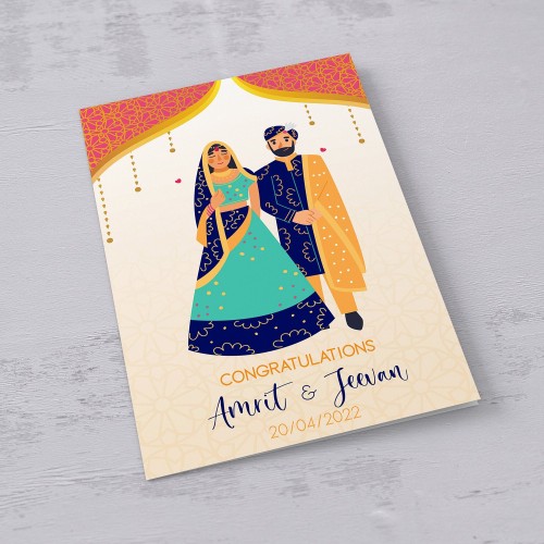 Personalised, Indian couple, wedding card, turban, groom, desi card, sikh wedding, indian bride, hindu couple, Sikh couple, Anand Karaj