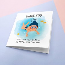 Thank you swimming teacher card, sikh boy, patka, swim teacher, thank you, personalised card