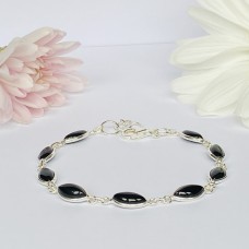 Solid Silver Bracelets with natural Black Onyx Semi-Precious Stones