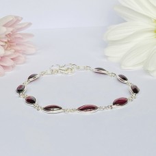 Solid Silver Bracelets with natural Red Garnet Semi-Precious Stones