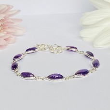 Solid Silver Bracelets with natural Amethyst Semi-Precious Stones