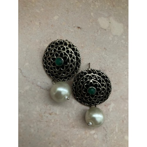 Noor Oxidised Dangle Earrings (ST744)(Green)