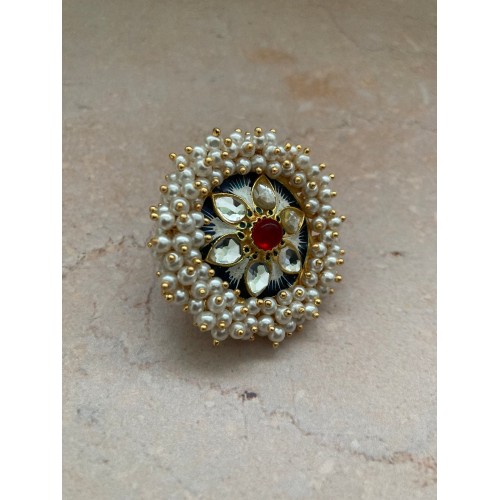 Flower Pearl Kundan Ring (ST741)