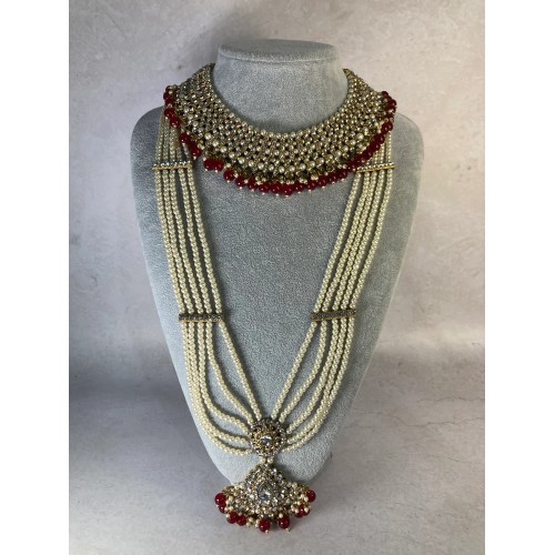 Riyasat Meenakari Kundan Pearl Set (ST128) (Silver Maroon)